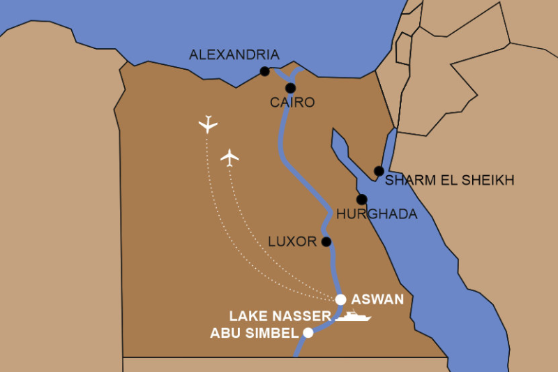 Mappa che mostra dove si trova il Lago Nasser nel sud dell'Egitto